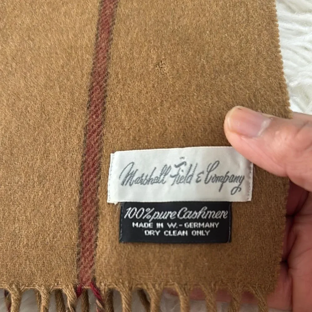 Marshall Field & Company 100% Cashmere Brown and Tan Plaid Scarf